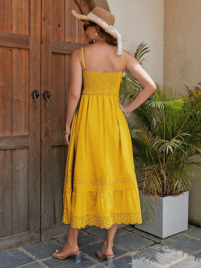 Chic Halter Neck Elastic Waist Midi Dress - Effortless Style for Any Occasion