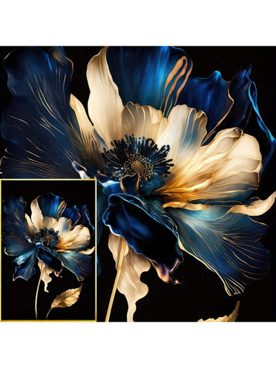 Elegant Black and Blue Floral Abstract Canvas Art - 3-Piece Set for Stylish Home Decor