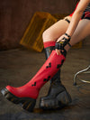 Black and Red Dual-Color Knee-High Boots: Stylish High-Stretch Fall Fashion