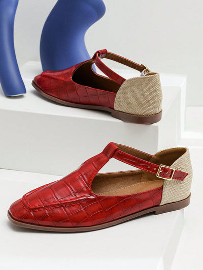 Ruby Red Square Toe Mary Jane Flats: A Trendy Twist on Timeless Style