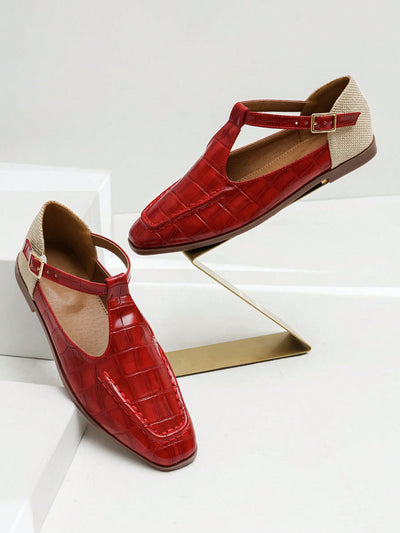 Ruby Red Square Toe Mary Jane Flats: A Trendy Twist on Timeless Style