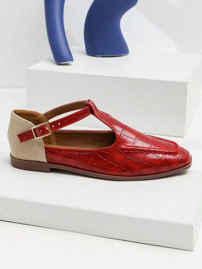 Ruby Red Square Toe Mary Jane Flats: A Trendy Twist on Timeless Style