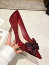 Satin Elegance: Bow-Detail Pointy Toe Stiletto Pumps for Women