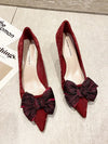 Satin Elegance: Bow-Detail Pointy Toe Stiletto Pumps for Women