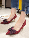 Satin Elegance: Bow-Detail Pointy Toe Stiletto Pumps for Women