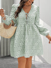 Chic Floral Print Plus Size Lace-Up Mini Dress with Long Sleeves