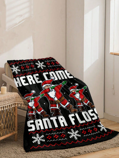 Cozy Up with the Cartoon Santa Claus Double Exposure Flannel Blanket