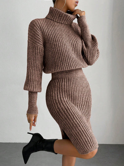 Chic Elegance: Solid Color Turtleneck Slim-Fit Sweater Dress for Autumn & Winter