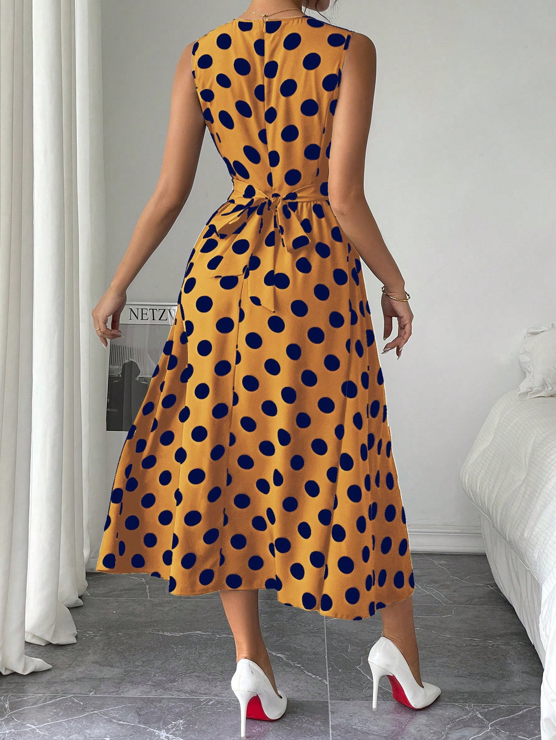 Get ready to turn heads in our Chic Polka Dot Flare Dress! This elegant sleeveless style features a flattering waist cinch for a feminine silhouette. Perfect for any occasion, this dress combines fashion and function in the most stylish way possible. Time to add some fun to your wardrobe!