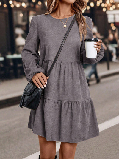 Chic Lantern Sleeve Ruffled Hem Dress for Effortless Elegance