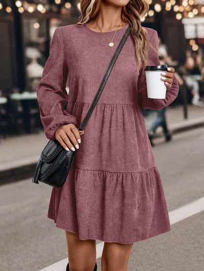 Chic Lantern Sleeve Ruffled Hem Dress for Effortless Elegance