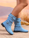 Vintage Buckle Embellished Mid-Calf Boots: Fall/Winter Fashion Must-Have for Women