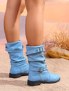 Vintage Buckle Embellished Mid-Calf Boots: Fall/Winter Fashion Must-Have for Women