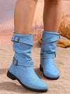 Vintage Buckle Embellished Mid-Calf Boots: Fall/Winter Fashion Must-Have for Women