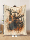 Rustic Deer Plush Blanket - Cozy Woodgrain Design for Year-Round Comfort