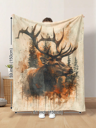 Rustic Deer Plush Blanket - Cozy Woodgrain Design for Year-Round Comfort