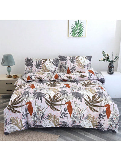 Chic Floral Retreat: 3-Piece Polyester Bedding Set with Duvet Cover & Pillowcases