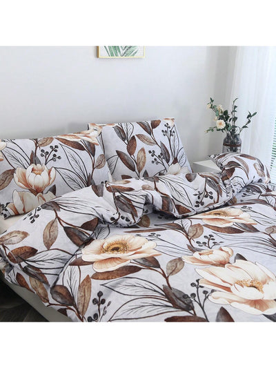 Chic Floral Retreat: 3-Piece Polyester Bedding Set with Duvet Cover & Pillowcases