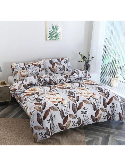 Chic Floral Retreat: 3-Piece Polyester Bedding Set with Duvet Cover & Pillowcases