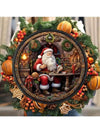 Charming Santa Claus Family Wreath Metal Sign - Festive Indoor Decoration for Holiday Cheer