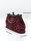 Elegant Burgundy Rose Embroidered Evening Clutch - Vintage 1920s Style Beaded Purse for Formal Events