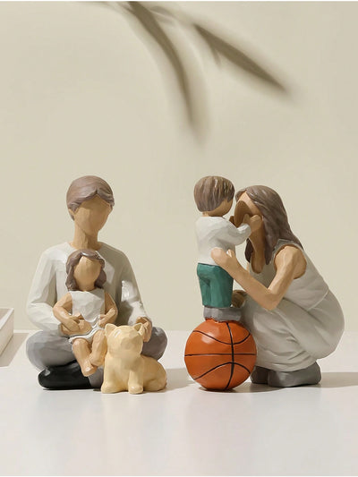 Charming Small Family Resin Statue - Perfect Decorative Accent for Home and Desk