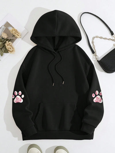 Cozy Animal Paw Print Hoodie: Chic Pullover for Fall & Winter