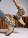 Chic Leopard Print Slip-On Short Boots - Versatile Western Style & Comfort