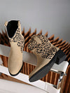 Chic Leopard Print Slip-On Short Boots - Versatile Western Style & Comfort