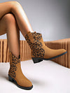 Chic Leopard Print Slip-On Short Boots - Versatile Western Style & Comfort