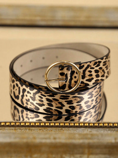 Bohemian Chic Multi-Color Leopard Print PU Waist Belt with Metal Buckle