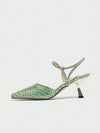 Elegant Butterfly Mid-Heel Pumps - Shiny Snake Print with Hollow-Out Design