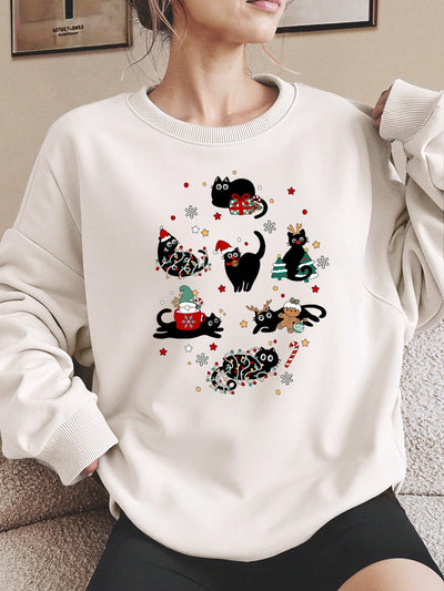 Cozy Cat Graphic Hoodie: Stylish Minimalist Sweatshirt for Autumn & Winter