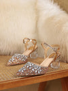 Elegant Rhinestone-Embellished Pointed Toe Stiletto Heels - Versatile Slip-On Shoes for Every Occasion