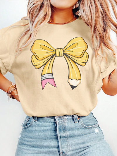 Charming Bow Print Casual T-Shirt for Women – Perfect Summer Essential