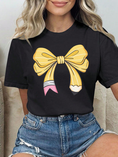 Charming Bow Print Casual T-Shirt for Women – Perfect Summer Essential