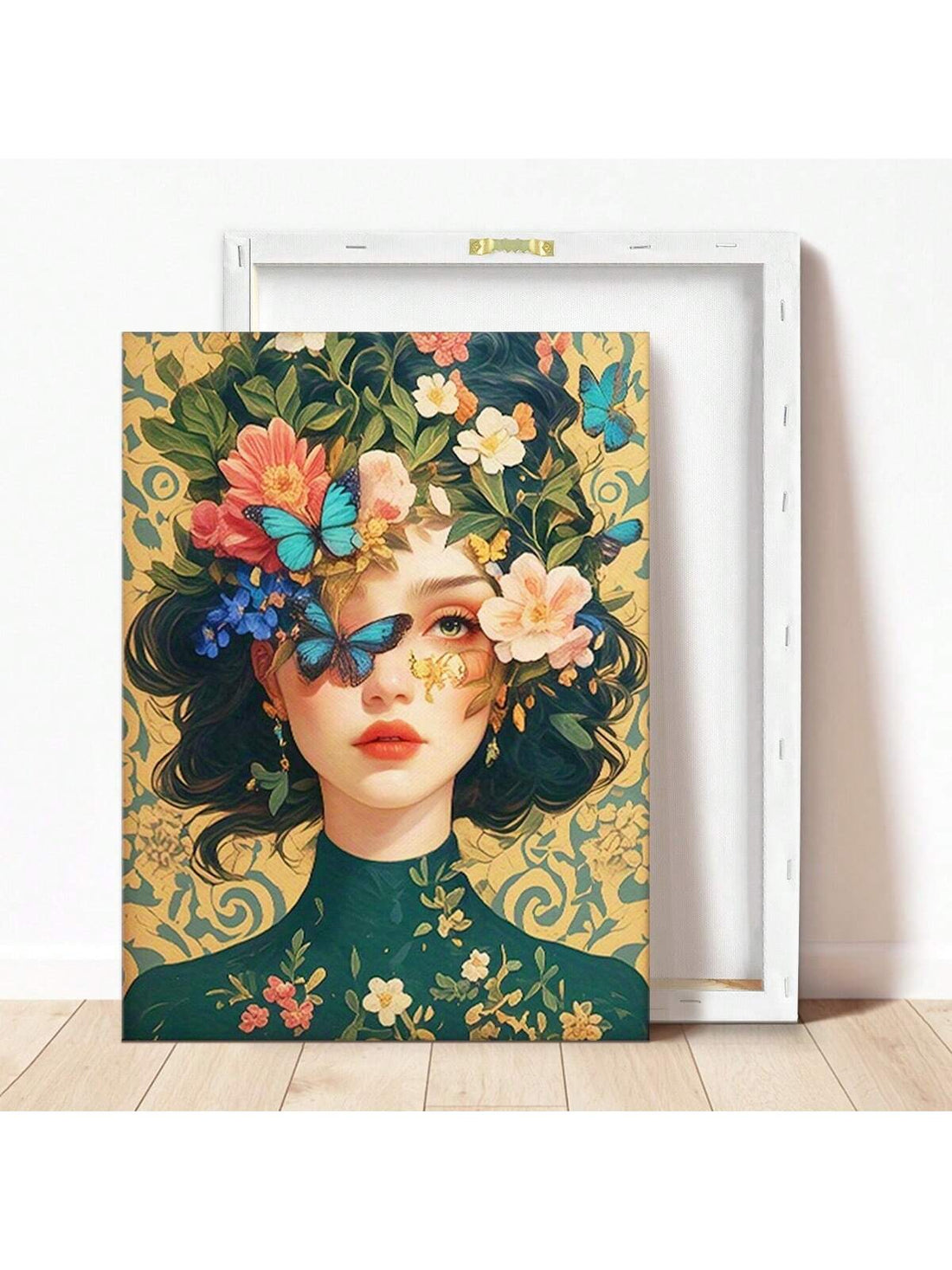 Add a pop of color to any room with this charming floral and butterfly woman canvas art! The vibrant design will instantly liven up your space, making it perfect for any decor style. Transform your walls into a beautiful focal point with this playful and unique piece.