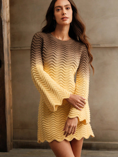 Chic Gradient Flare Sleeve Knit Sweater Dress - Perfect for Autumn & Winter