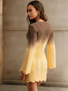 Chic Gradient Flare Sleeve Knit Sweater Dress - Perfect for Autumn & Winter