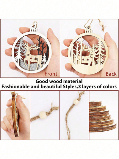 Festive Charm: 6-Piece Wooden Christmas Tree Ornaments Set for Holiday Decor