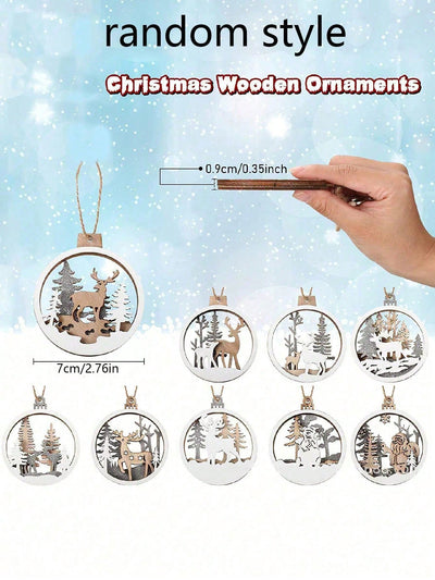 Festive Charm: 6-Piece Wooden Christmas Tree Ornaments Set for Holiday Decor