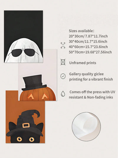 Spooktacular Halloween Trio: Framed Canvas Wall Paintings for Bedroom, Living Room, and Hallway