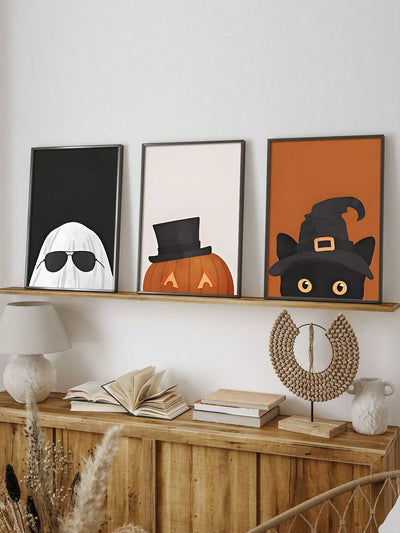 Spooktacular Halloween Trio: Framed Canvas Wall Paintings for Bedroom, Living Room, and Hallway