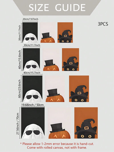 Spooktacular Halloween Trio: Framed Canvas Wall Paintings for Bedroom, Living Room, and Hallway