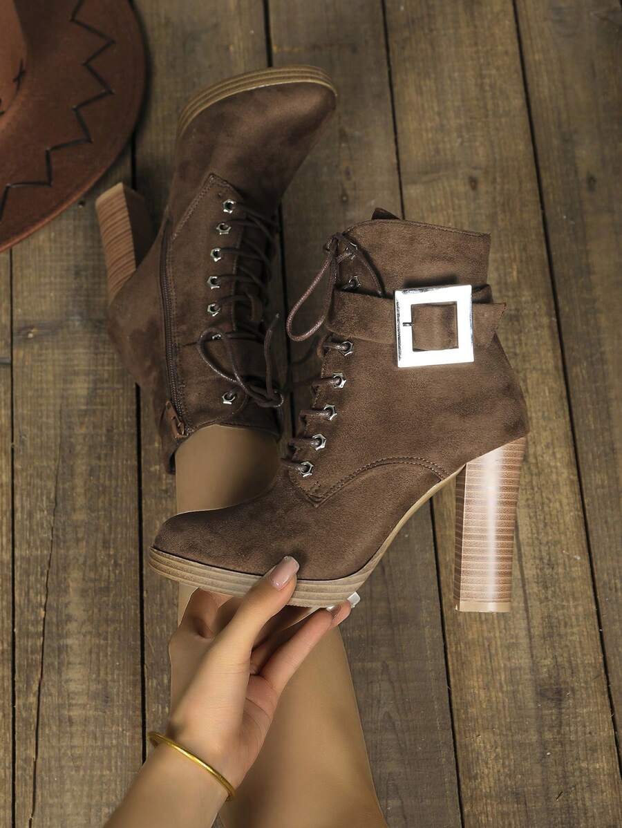 Step into fall and winter with flair in these stylish women's high heel ankle boots! Featuring a trendy lace-up design, they add a fun twist to your outfit while giving you that confident stride. Perfect for crisp days and chilly nights, these boots combine comfort and elegance, making every step a playful statement. Elevate your wardrobe and enjoy the season in style!