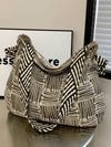 Chic Checkered Striped Geometric Shoulder Tote: Perfect for Daily Use!