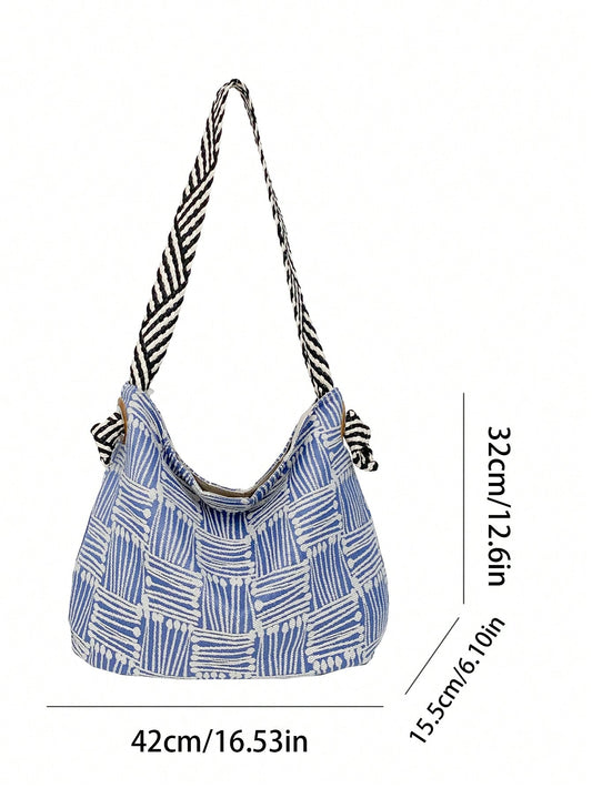 Chic Checkered Striped Geometric Shoulder Tote: Perfect for Daily Use!