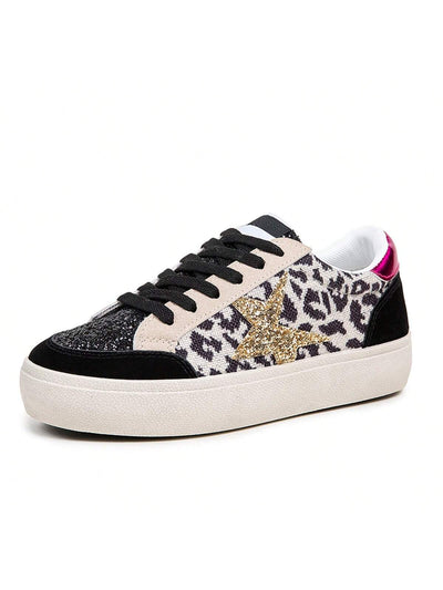 Sparkly Printed Casual Sneakers - Stylish & Anti-Slip Flat Shoes for Women