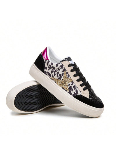 Sparkly Printed Casual Sneakers - Stylish & Anti-Slip Flat Shoes for Women