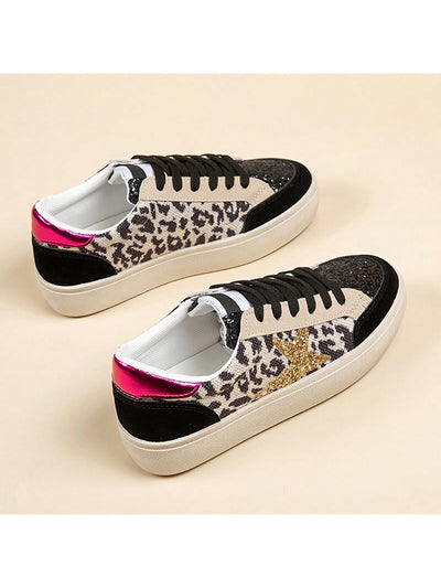 Sparkly Printed Casual Sneakers - Stylish & Anti-Slip Flat Shoes for Women